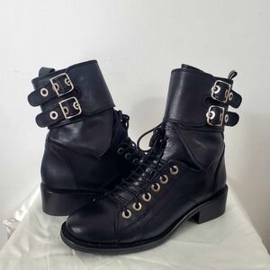 Zara Basic Collection Black Leather Combat Moto Boots
